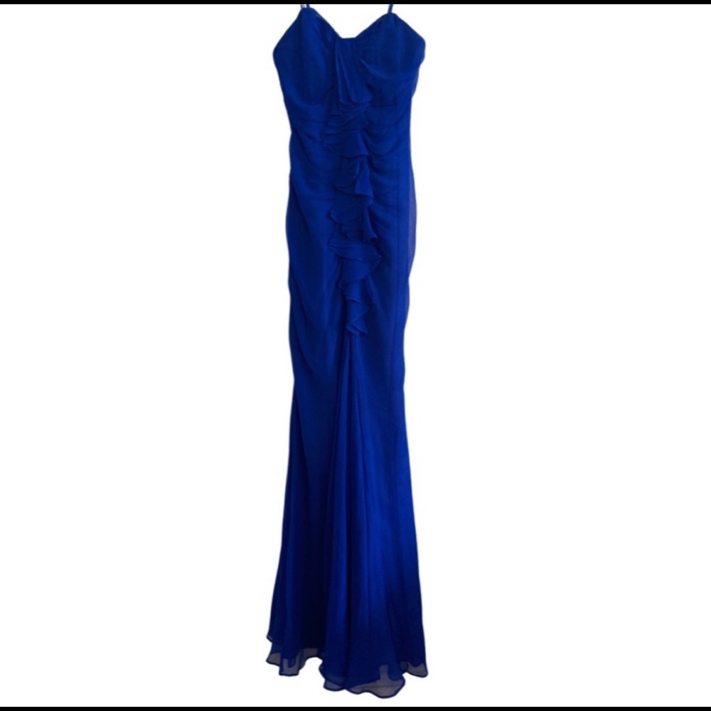 Jill Stuart Strapless Royal Blue Silk Chiffon Prom Dress Sz 2